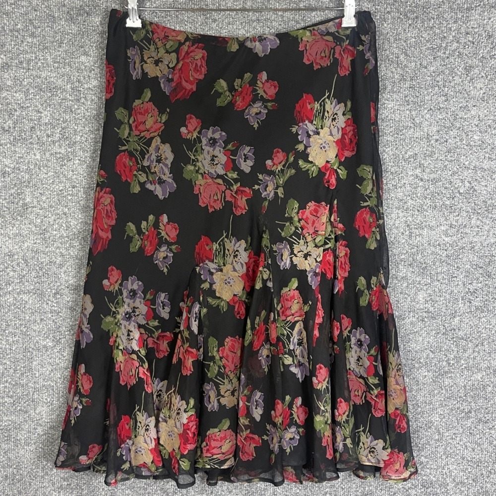 VINTAGE Y2K Lauren Ralph Lauren Skirt M Floral Excellent Chiffon Midi A-Line